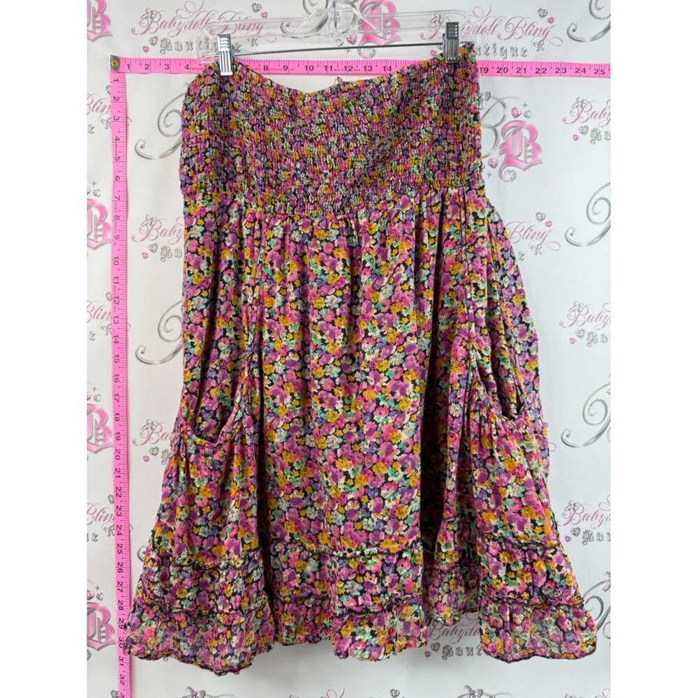 Papa Vancouver dress ruffles pocket Smocked Floral Boho Skirt in Pink and Yellow